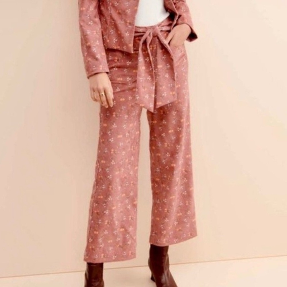 TACH Rose Mauve Wide Leg Floral Tie-Waist Pants